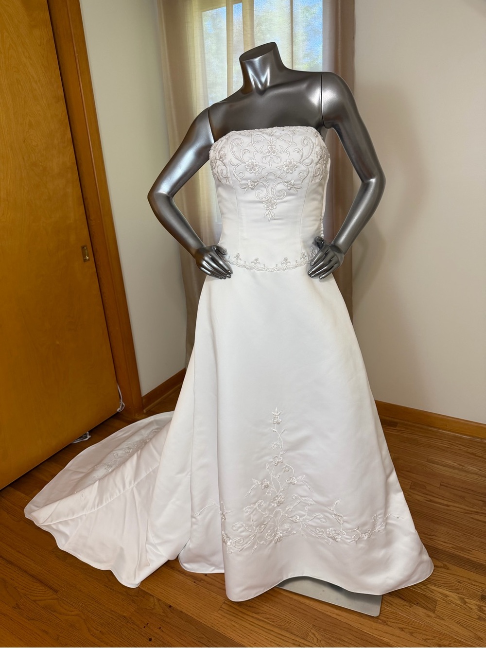 Strapless White Embroidered A-Line Wedding Dress
